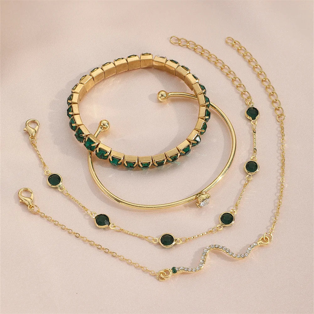 4pcs/set Green Gemstone Snake Bracelets