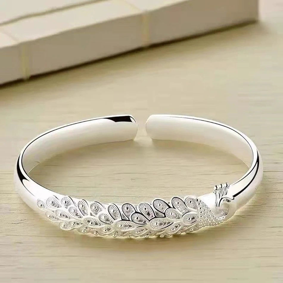 New 925 Sterling Silver Elegant Peacock Design Bracelet