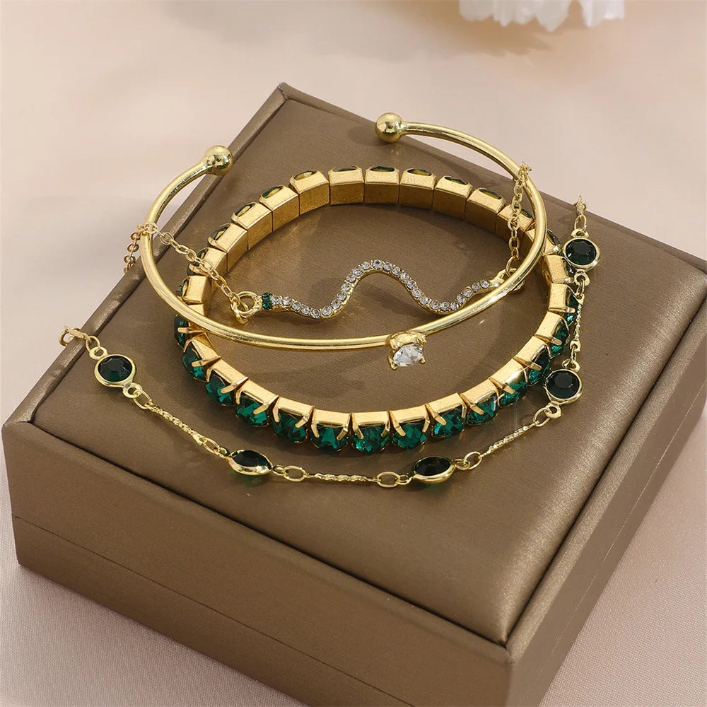 4pcs/set Green Gemstone Snake Bracelets