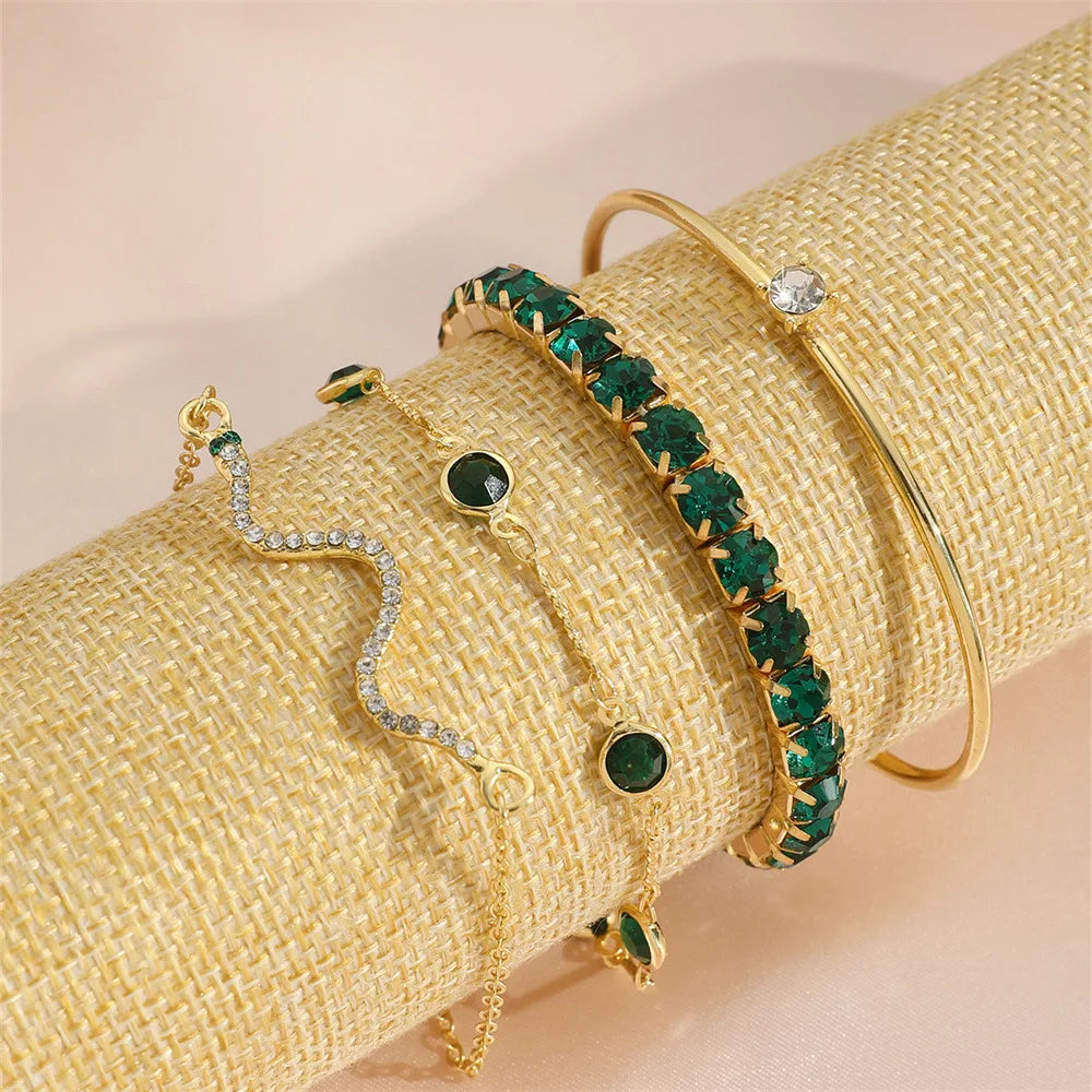 4pcs/set Green Gemstone Snake Bracelets