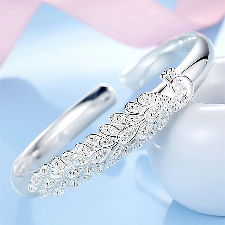 New 925 Sterling Silver Elegant Peacock Design Bracelet